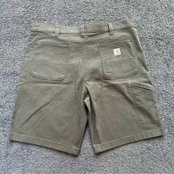 Mens Carhartt Relaxed Fit Rugged Flex Canvas Work Shorts Size 40 Khaki Green - Picture 5 of 10